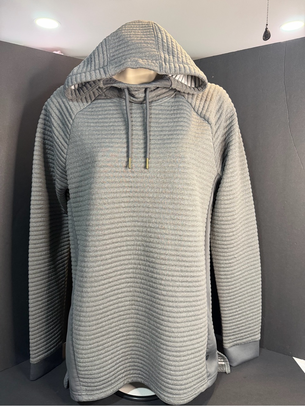 Apana Light Gray Ribbed Hooded Sweater